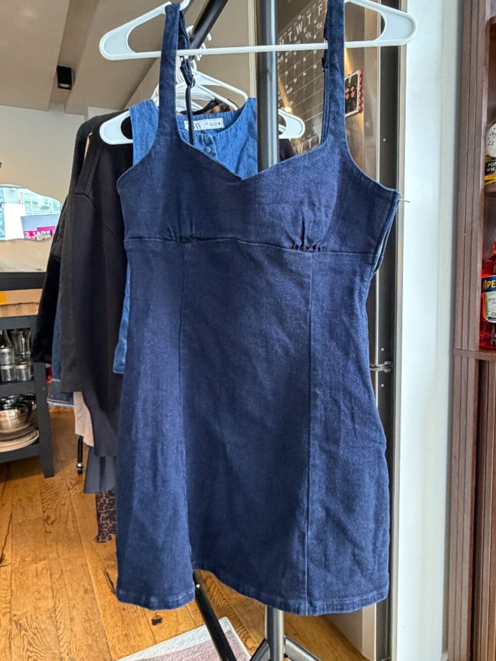 NWT Zara Denim Mini Dress Sweetheart Neckline Dark Wash Size L